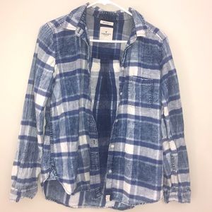 AE “boyfriend fit” denim plaid shirt